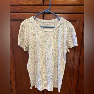 Purple, floral, fitted white t-shirt